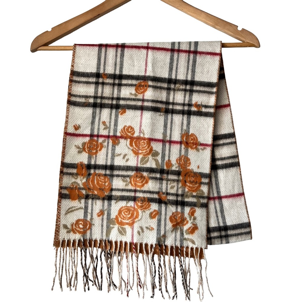 Cashmink V Fraas Plaid & Floral Soft Fringed Scarf